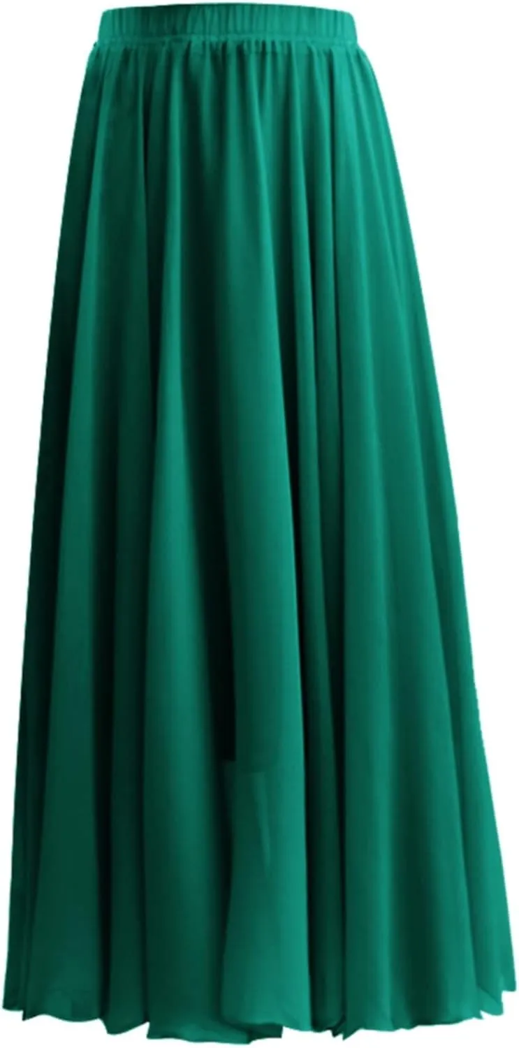 Maxi Skirt Summer Women's Solid Color Chiffon Skirt Women's High Waist Long Skirt Casual Flowy Maxi Skirt