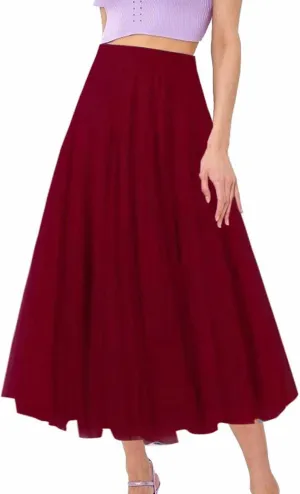 Maxi Skirts for Women Casual High Waisted Flowy Pleated A Line Midi Length Plain Skirt Trendy Cute Vacation Dress