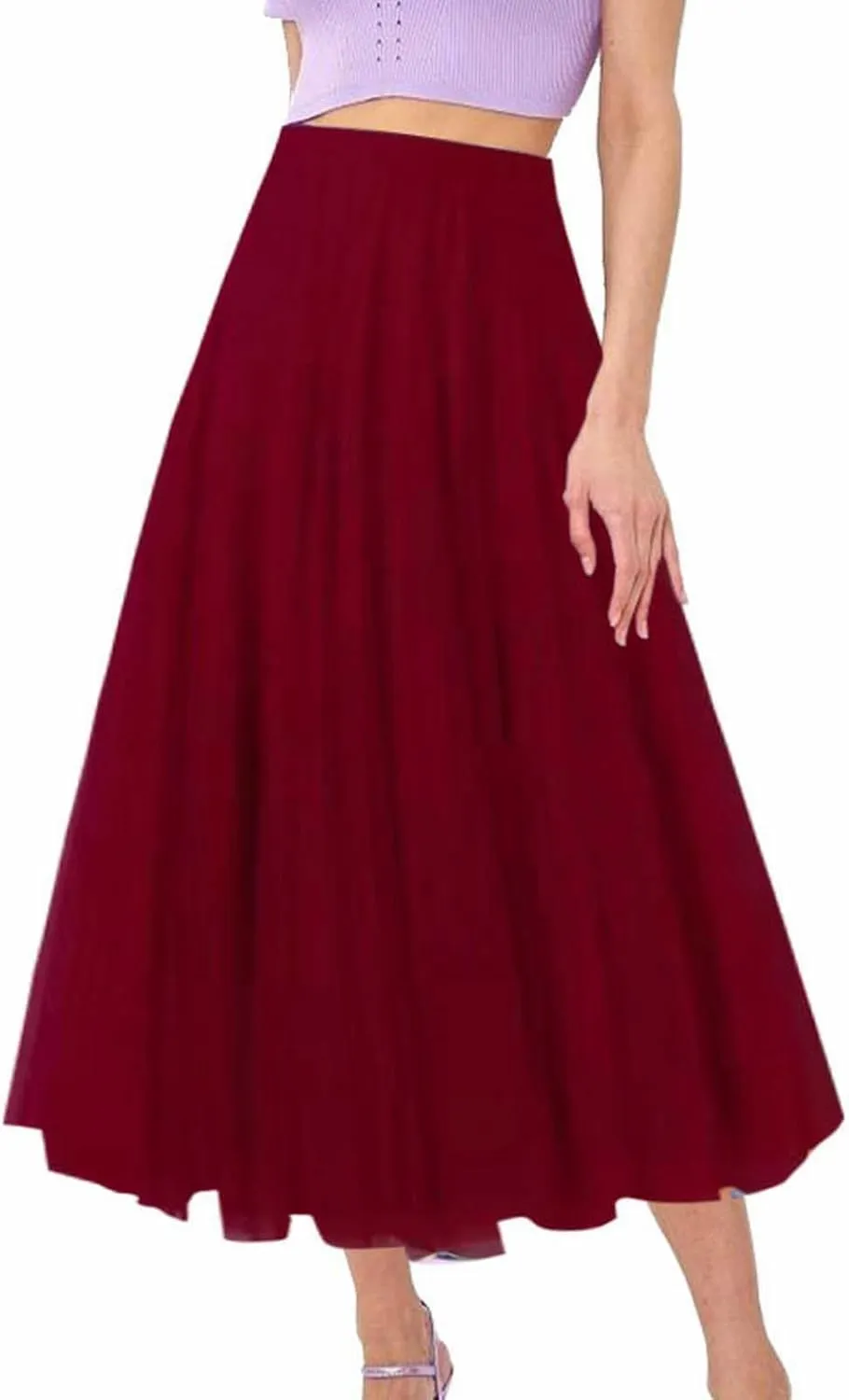 Maxi Skirts for Women Casual High Waisted Flowy Pleated A Line Midi Length Plain Skirt Trendy Cute Vacation Dress