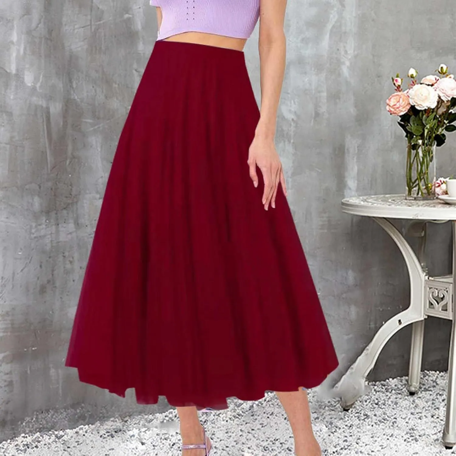 Maxi Skirts for Women Casual High Waisted Flowy Pleated A Line Midi Length Plain Skirt Trendy Cute Vacation Dress