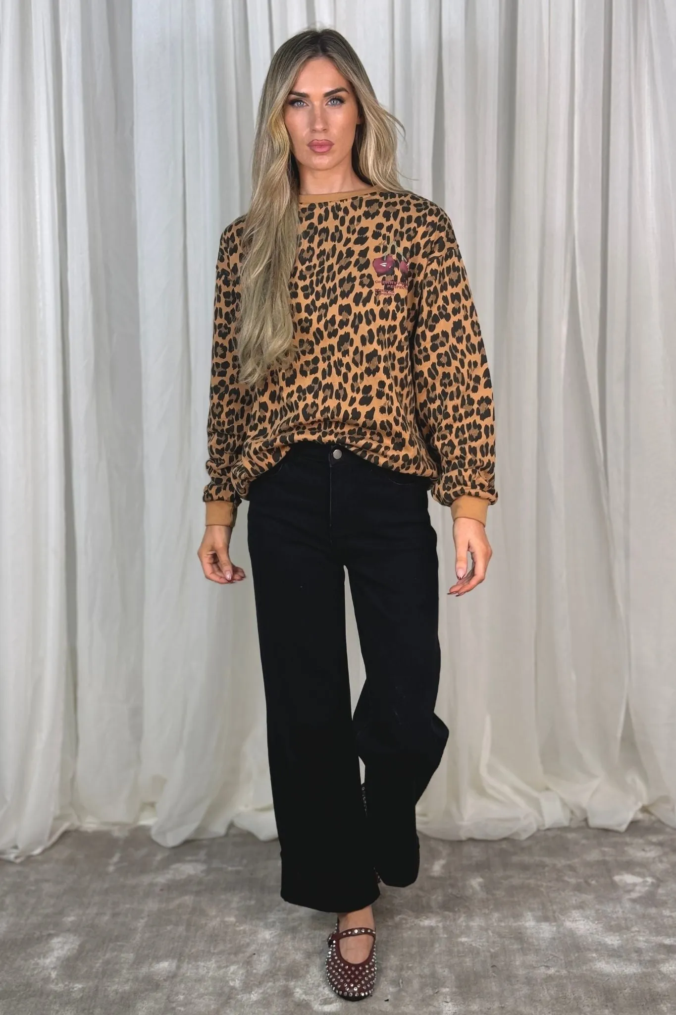Melanie Leopard Print Sweatshirt In Camel