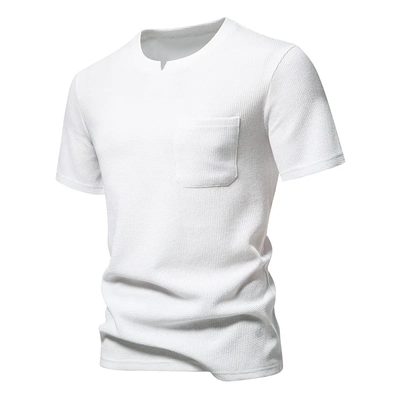 Men Crewneck V-Neck Pockets Short Sleeves T-Shirt