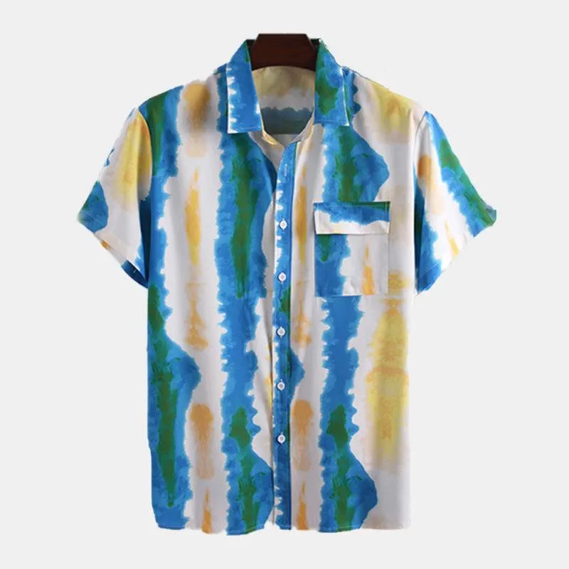 Men's Casual Beachwear Stripe Print Set