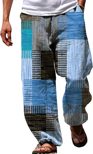 Mens Casual Linen Beach Pants Summer Fashion Jogger Yoga Linen Pants Loose Fit Relaxed Elastic Drawstring Waist
