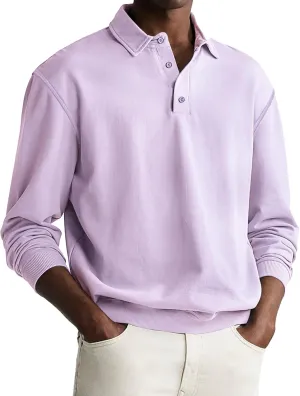 Men's Casual Long Sleeve Polo Shirts Classic Button Down Golf Shirt Loose Fit Pullover Sweatshirts