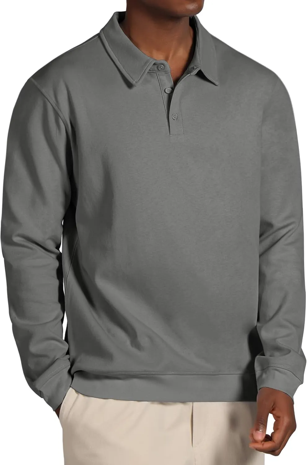 Men's Casual Long Sleeve Polo Shirts Classic Button Down Golf Shirt Loose Fit Pullover Sweatshirts