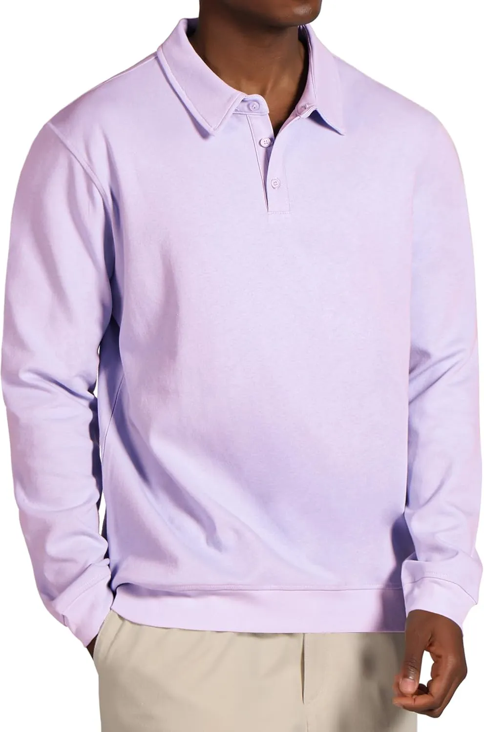 Men's Casual Long Sleeve Polo Shirts Classic Button Down Golf Shirt Loose Fit Pullover Sweatshirts