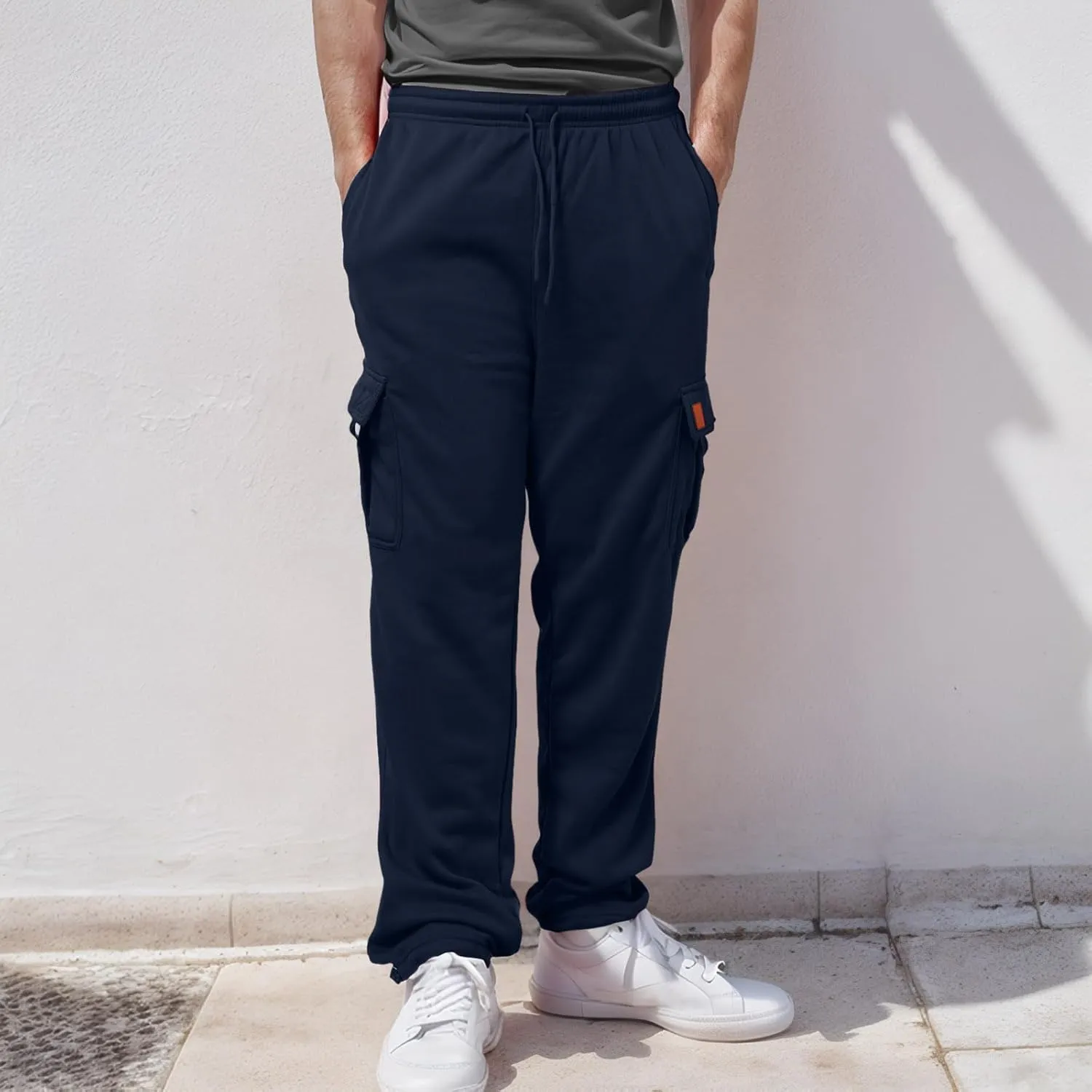 Men's Casual Sweatpants Drawstring Baggy Wide Straight Leg Relaxed Fit Overalls Multi-Pocket Trousers