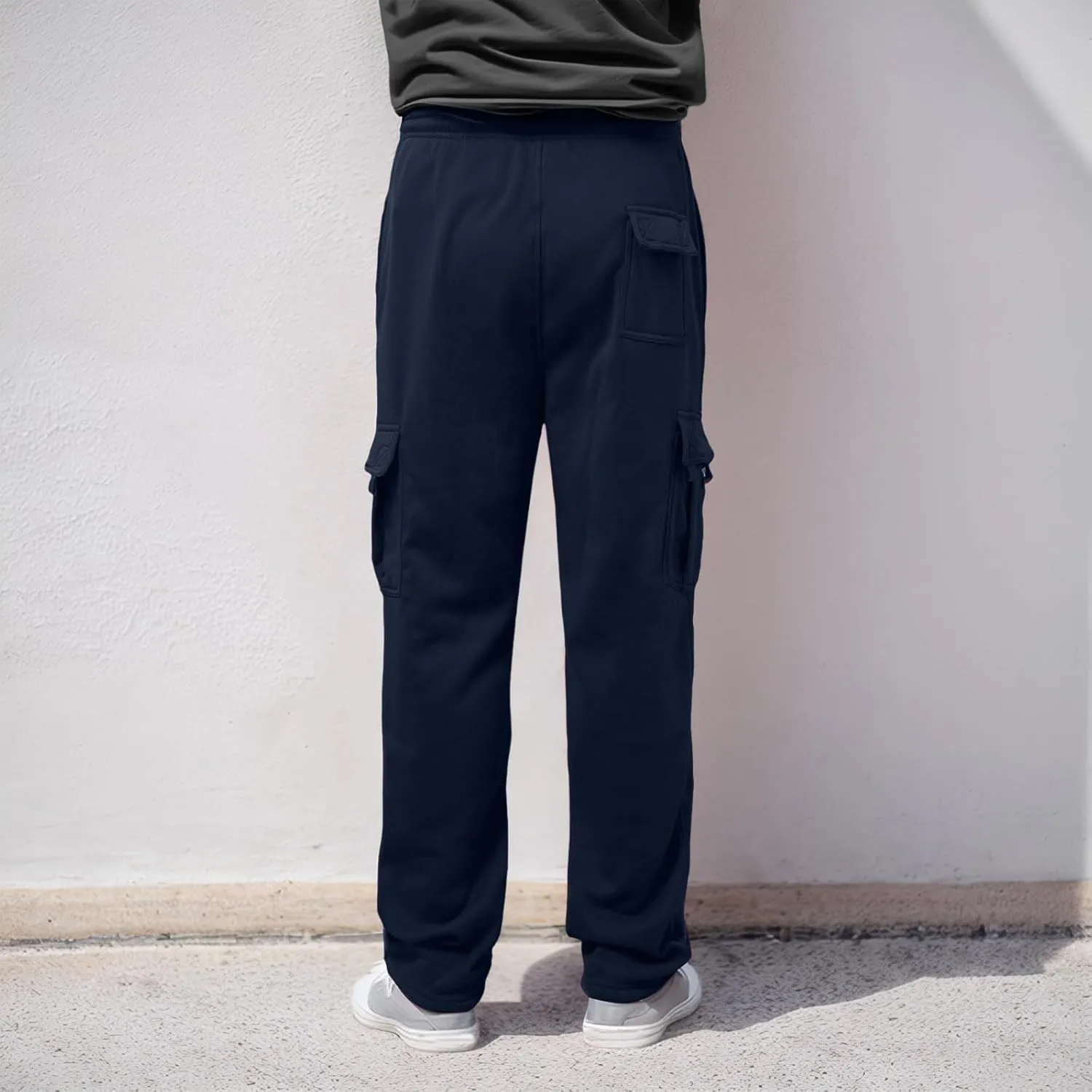 Men's Casual Sweatpants Drawstring Baggy Wide Straight Leg Relaxed Fit Overalls Multi-Pocket Trousers