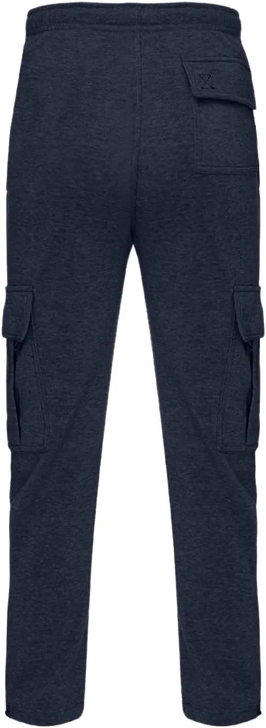 Men's Casual Sweatpants Drawstring Baggy Wide Straight Leg Relaxed Fit Overalls Multi-Pocket Trousers