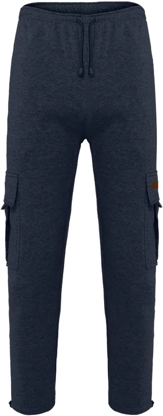 Men's Casual Sweatpants Drawstring Baggy Wide Straight Leg Relaxed Fit Overalls Multi-Pocket Trousers
