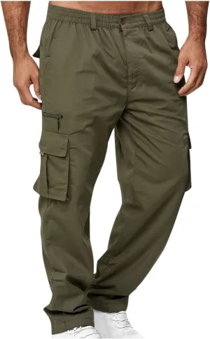 Mens Hiking Pants Straight Leg Cargo Pants Outdoor Relaxed Fit Tactical Pant Jogger Multi-Pockets Loose Trousers