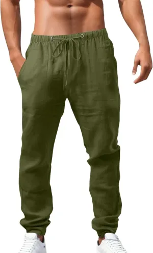 Mens Pants Casual Cotton 2025 Loose Fit Lightweight Trendy Beach Pant Big and Tall Outdoor Fashion Relax Fit Outfits