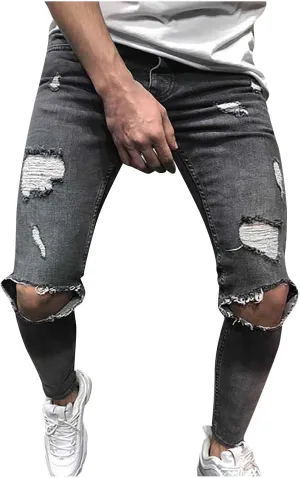 Men's Skinny Denim Pants Slim-fit Ripped Tapered Biker Jeans Pants Distressed Destroyed Slim Fit Ripped Holes Jean