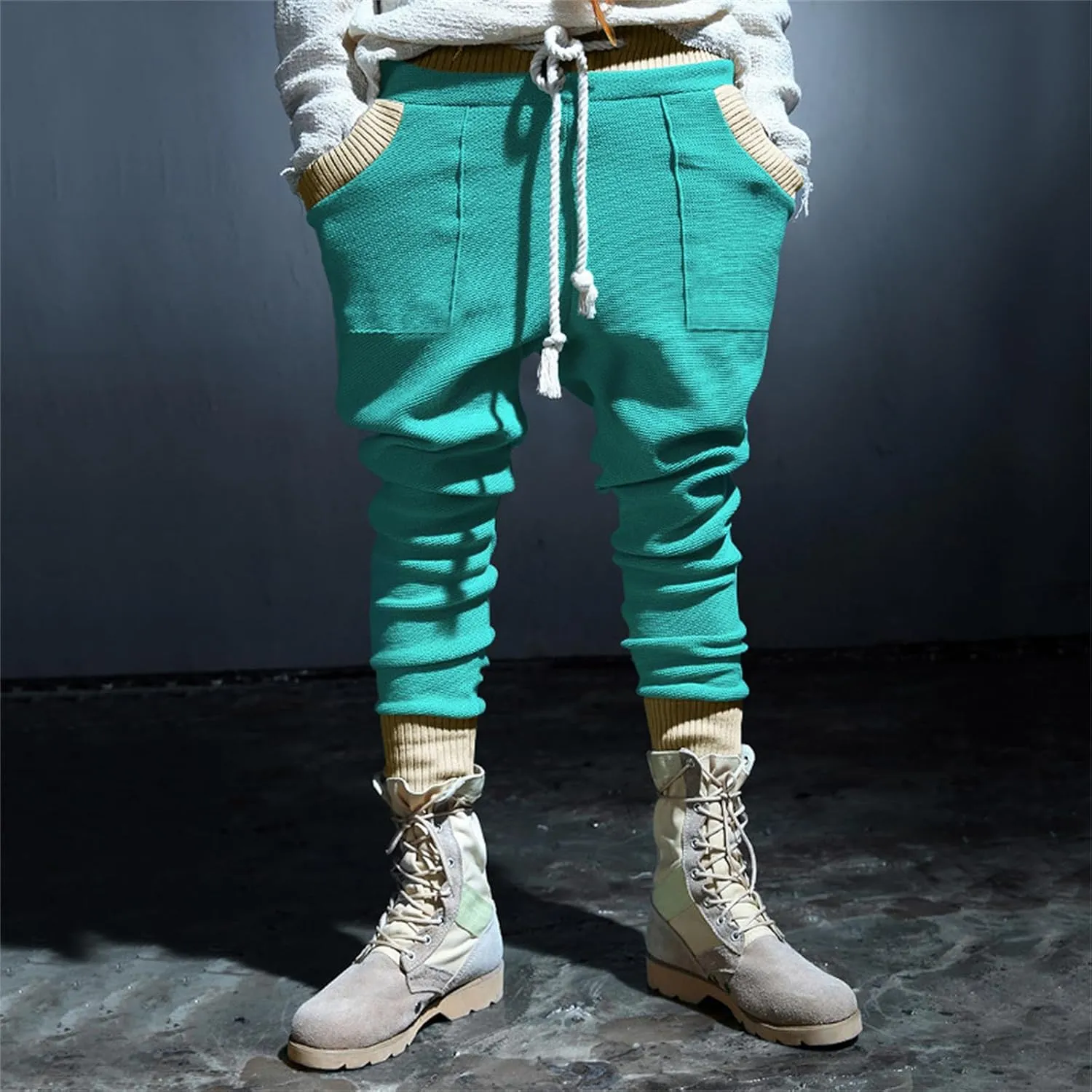 Men's Slim Fit Joggers Patchwork Knit Novelty Pants Active Workout Lightweight Casual Trousers Fashion Sweatpants