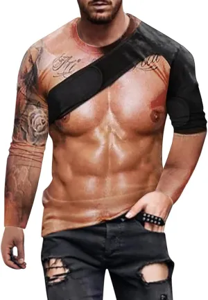Mens Stylish Quick-Dry T Shirt Funny Muscle Moisture Wicking Workout Top Cool Graphic Short Sleeve Outdoor Tunics