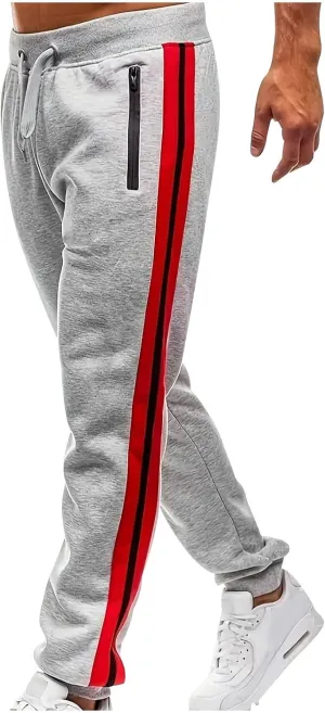 Mens Sweatpants Joggers Slim Fit Side Striped Open Bottom Gym Workout Hiking Pants Drawstring Tapered Casual Trousers