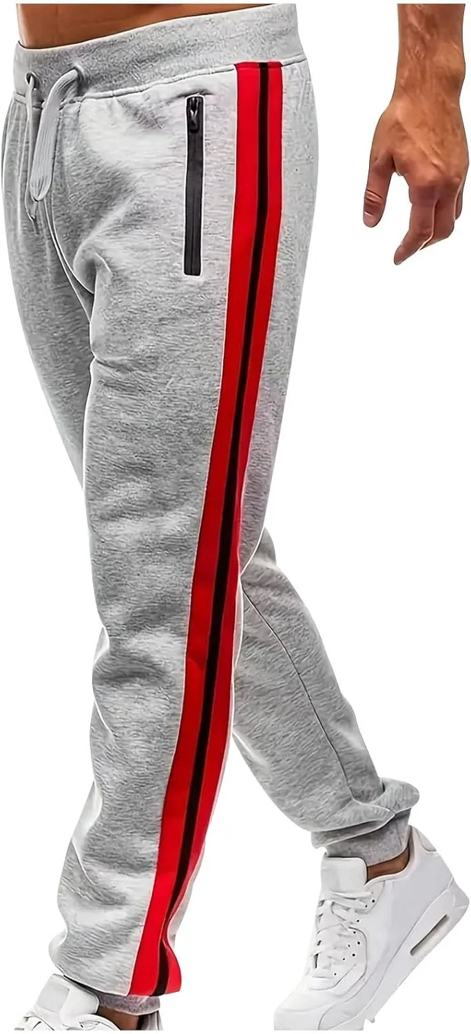 Mens Sweatpants Joggers Slim Fit Side Striped Open Bottom Gym Workout Hiking Pants Drawstring Tapered Casual Trousers