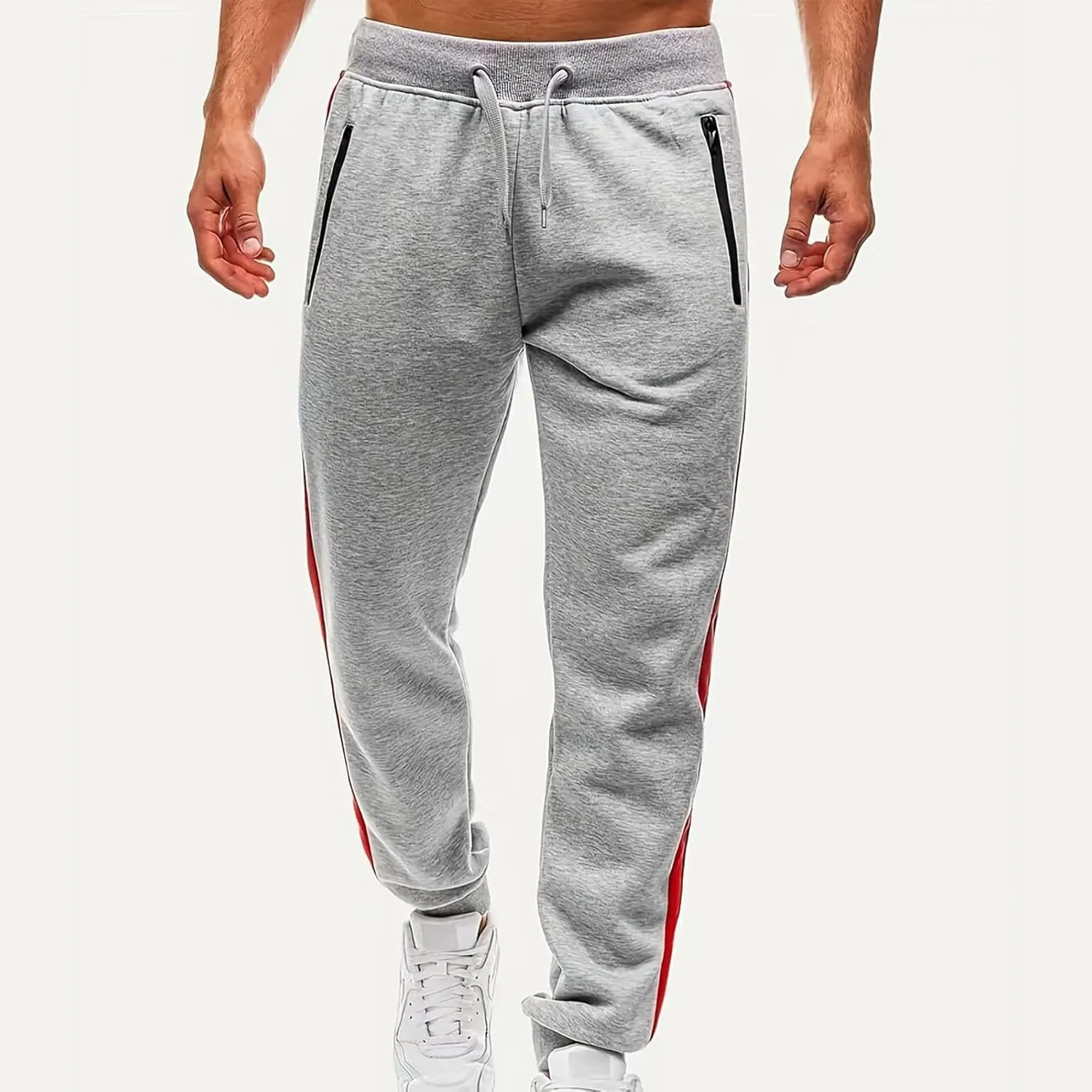 Mens Sweatpants Joggers Slim Fit Side Striped Open Bottom Gym Workout Hiking Pants Drawstring Tapered Casual Trousers