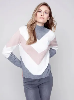 Mock Sweater With Color Block Design [Powder-C2518]