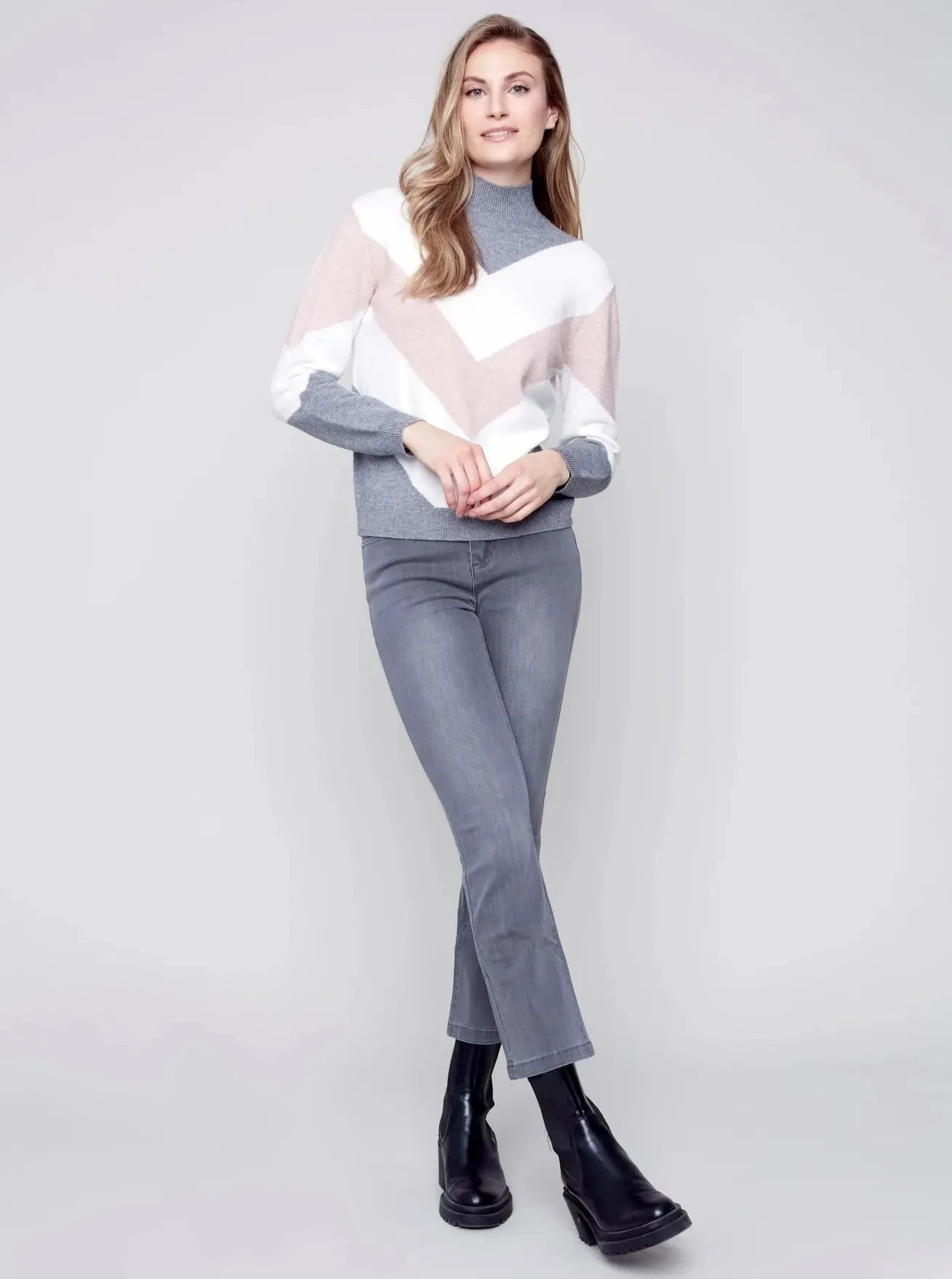 Mock Sweater With Color Block Design [Powder-C2518]