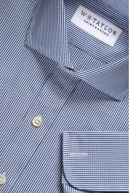 Navy Blue Shepherds Check Poplin Men's Bespoke Shirt