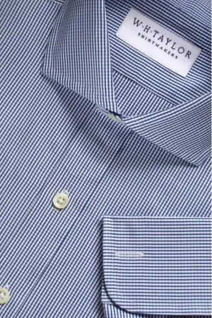 Navy Blue Shepherds Check Poplin Men's Bespoke Shirt