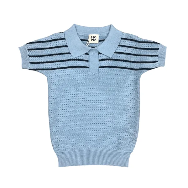Noma Light Blue Textured Knit With Striped Yoke (NKN956)