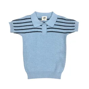 Noma Light Blue Textured Knit With Striped Yoke (NKN956)