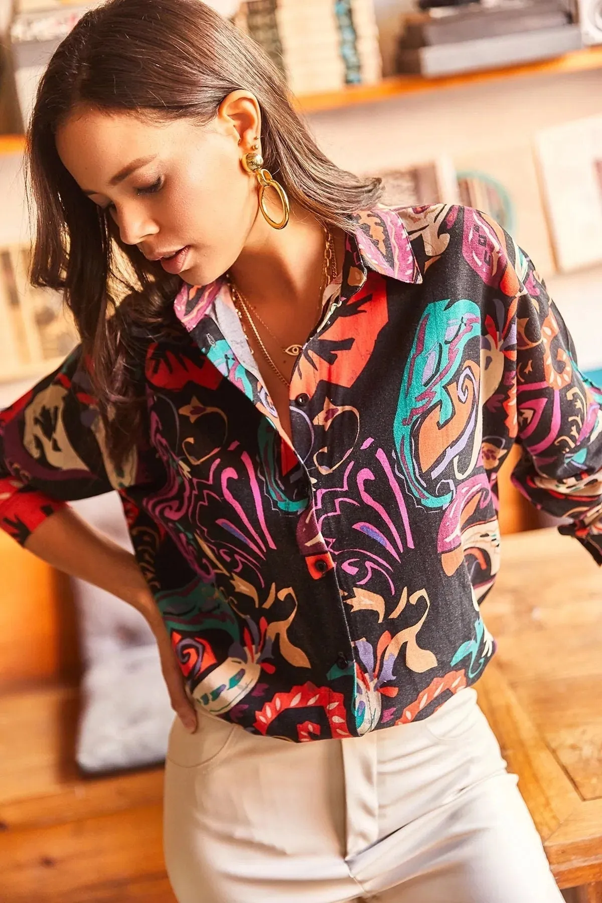 Paisley Colorful Linen Blouse