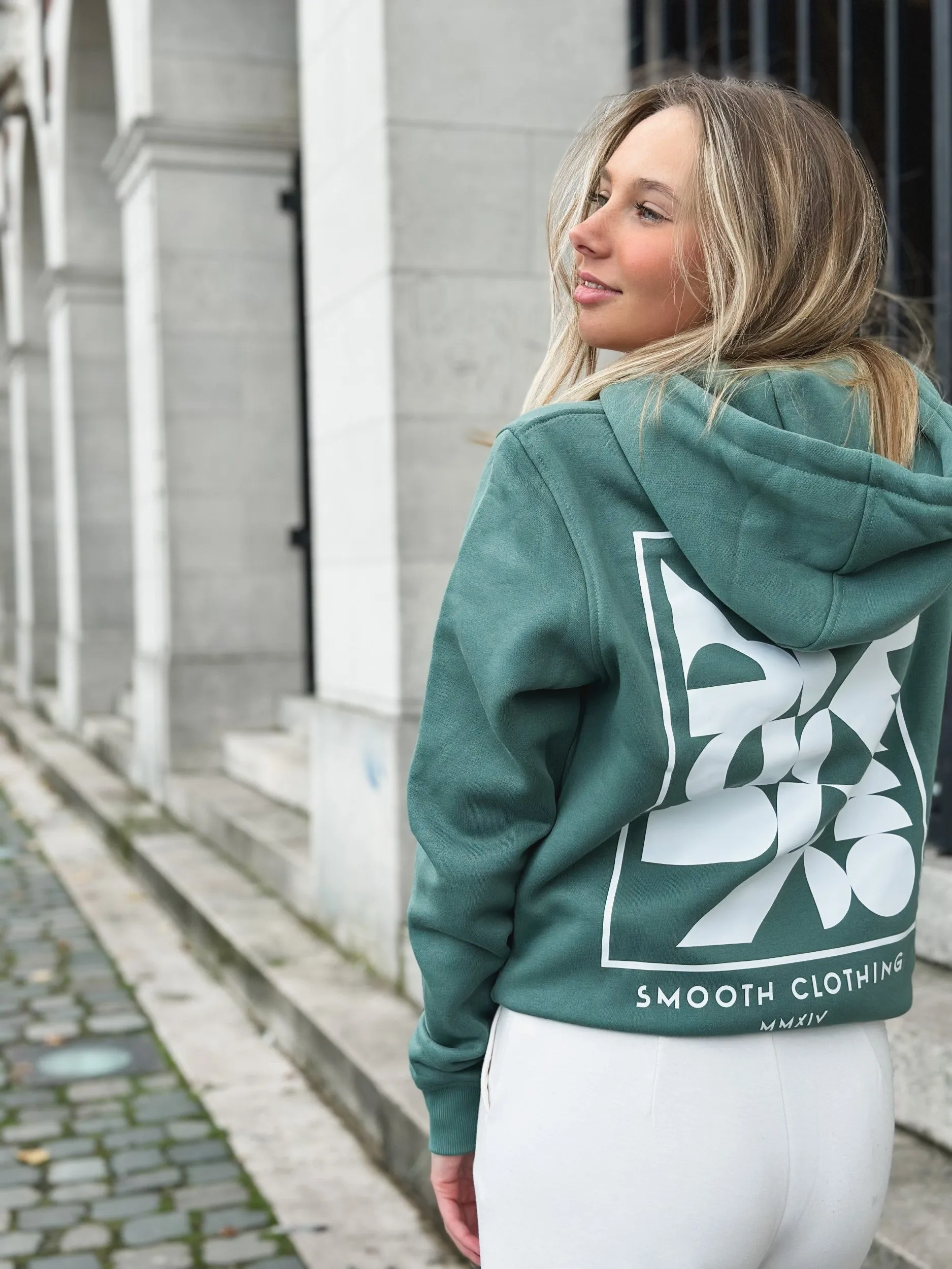 Pale Green Hoodie / Art White Front Back Women