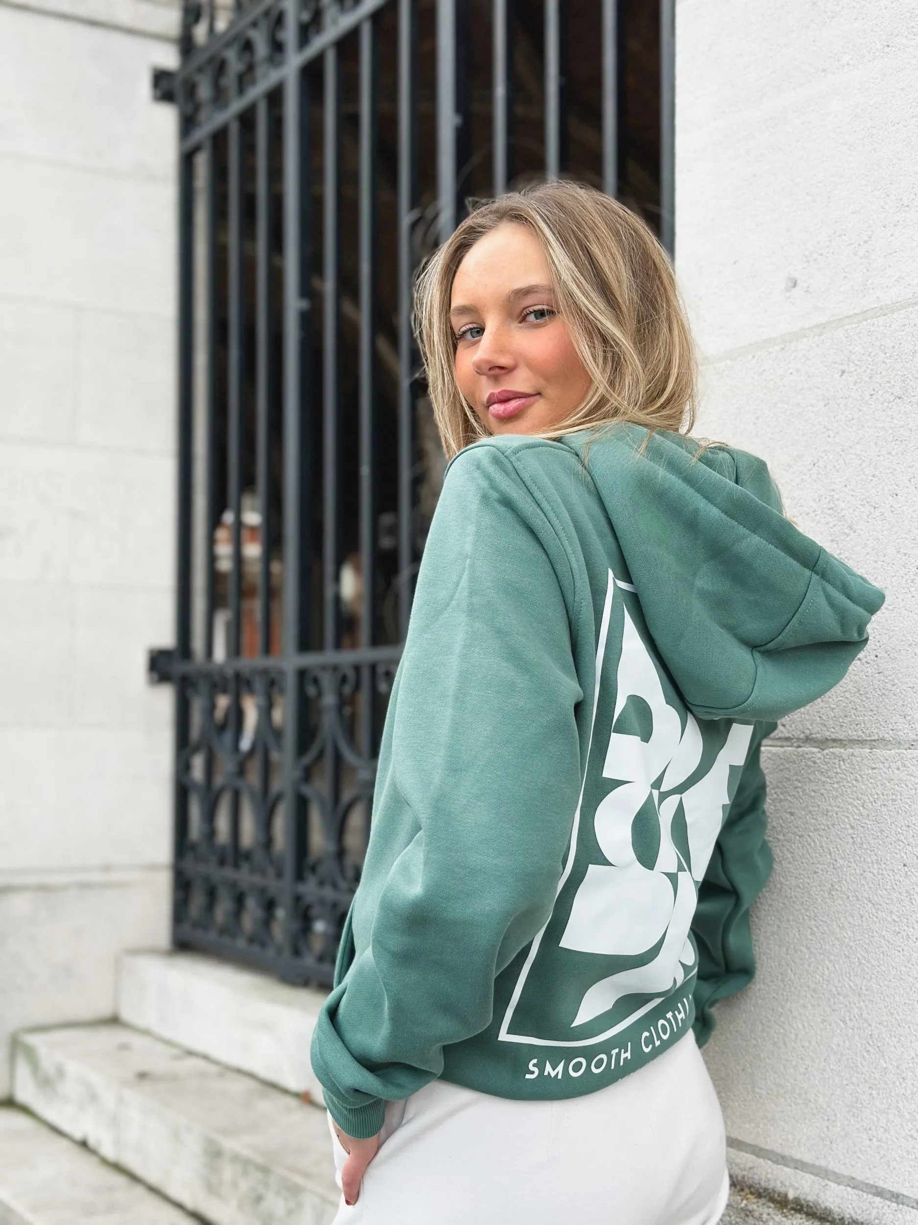 Pale Green Hoodie / Art White Front Back Women