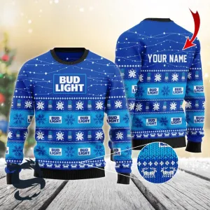 Personalized Christmas Twinkle Lights Bud Light Christmas Sweater