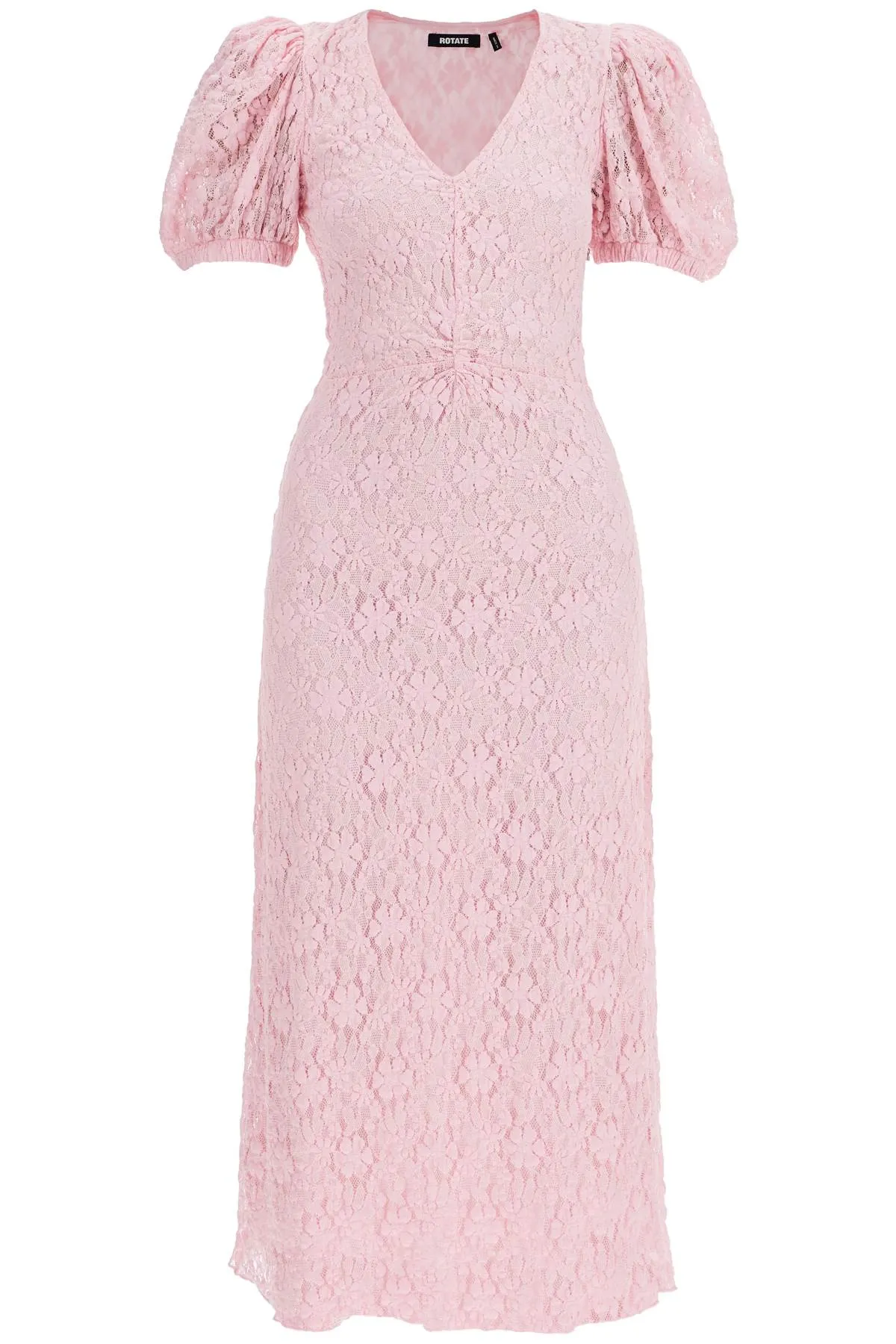 pink lace midi dress with puff sleeves 1141481011 FAIRY TALE