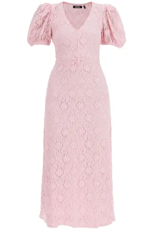 pink lace midi dress with puff sleeves 1141481011 FAIRY TALE