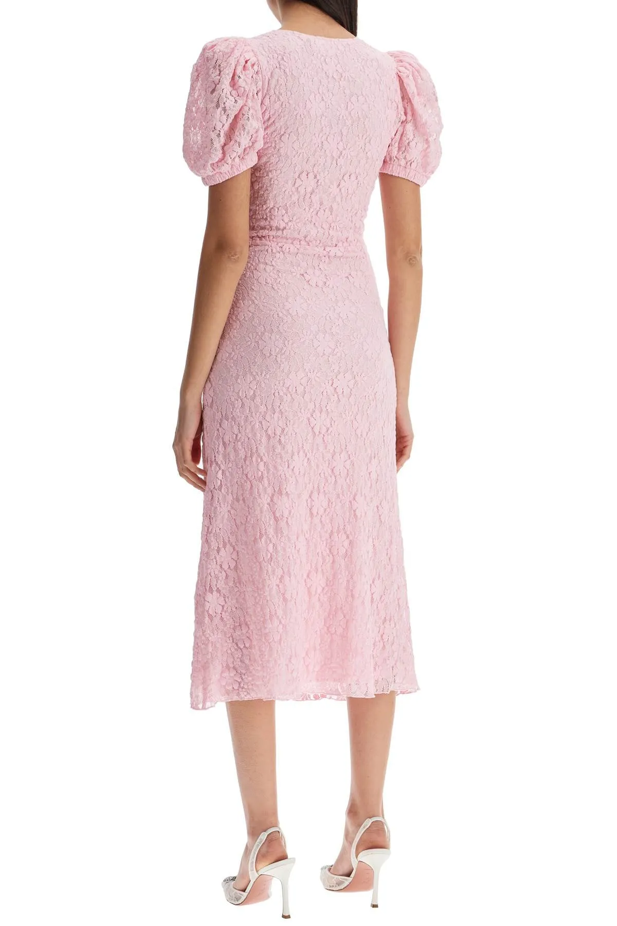 pink lace midi dress with puff sleeves 1141481011 FAIRY TALE