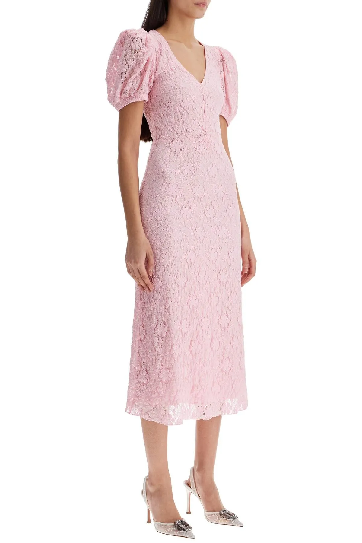 pink lace midi dress with puff sleeves 1141481011 FAIRY TALE