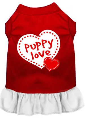 Puppy Love Screen Print Dress Red With White Xxl