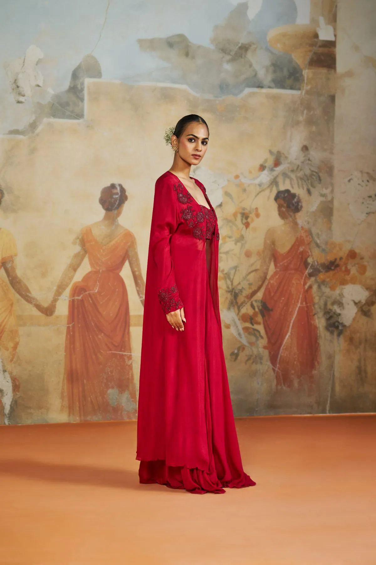 Red long jacket set