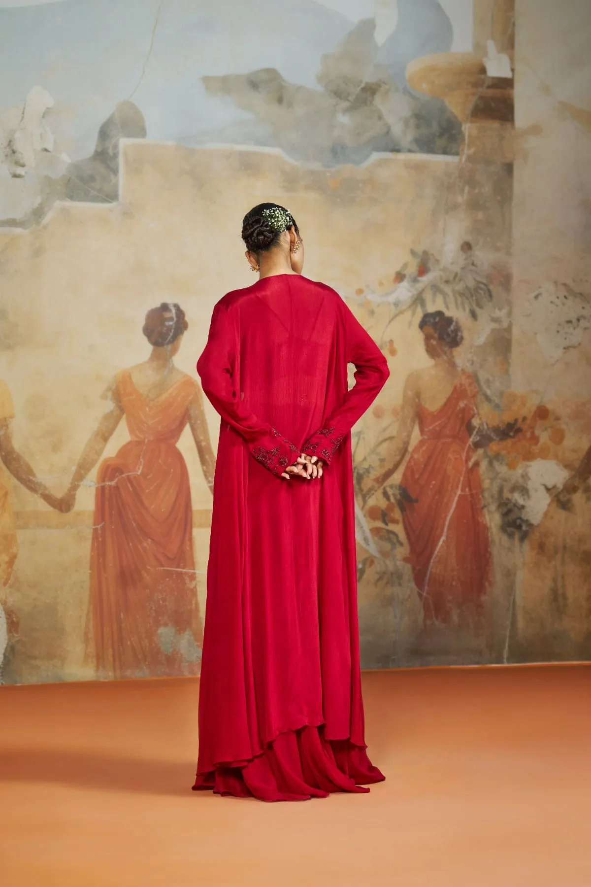 Red long jacket set
