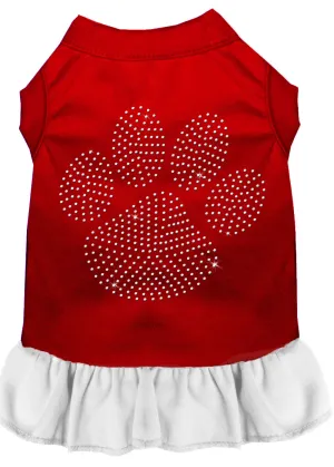 Rhinestone Clear Paw Dress Red With White Lg