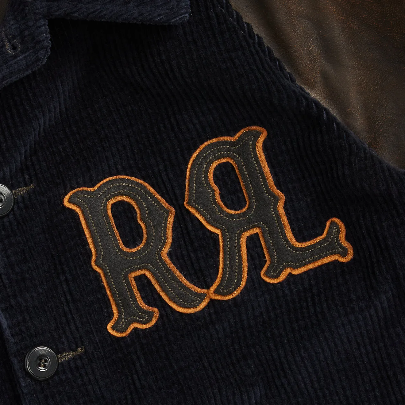 RRL by Ralph Lauren Appliqued Corduroy Leather-Sleeve Jacket Black/Deep Navy