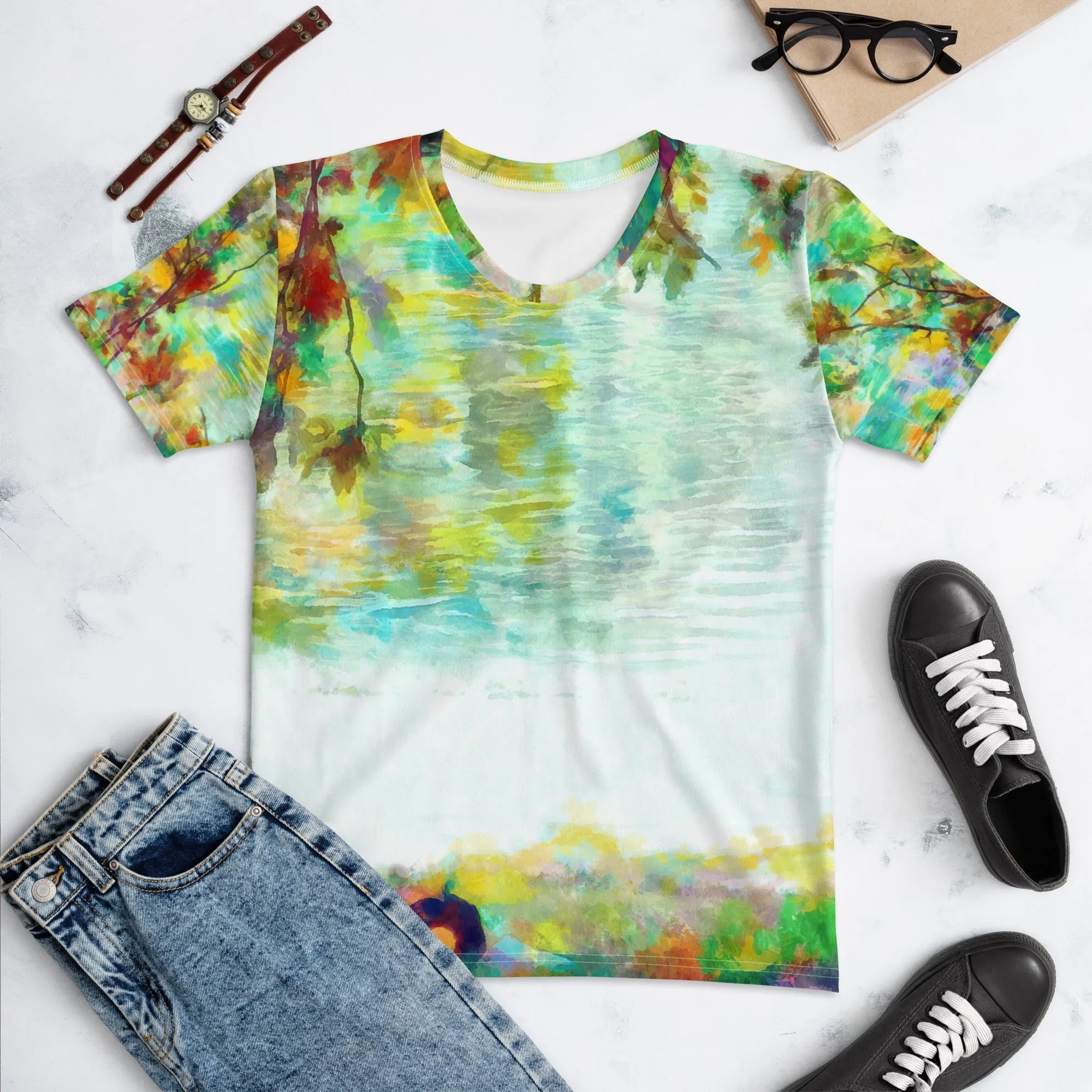 She's In Moment Watercolor All-Over Print Women's Crew Neck T-Shirt