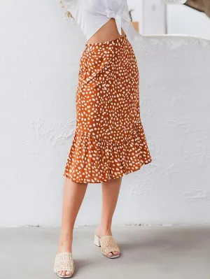 Simplee Ruffle Hem Allover Print Skirt