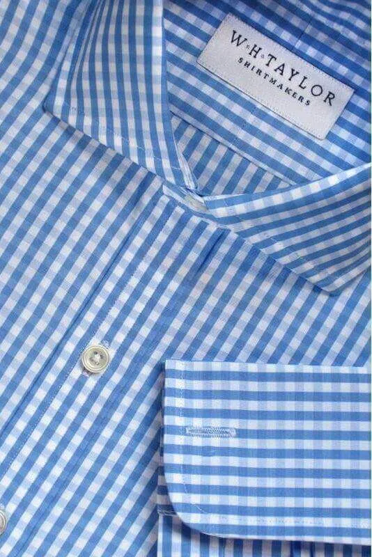 Sky Blue Gingham Check Poplin Men's Bespoke Shirt