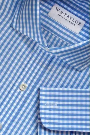 Sky Blue Gingham Check Poplin Men's Bespoke Shirt