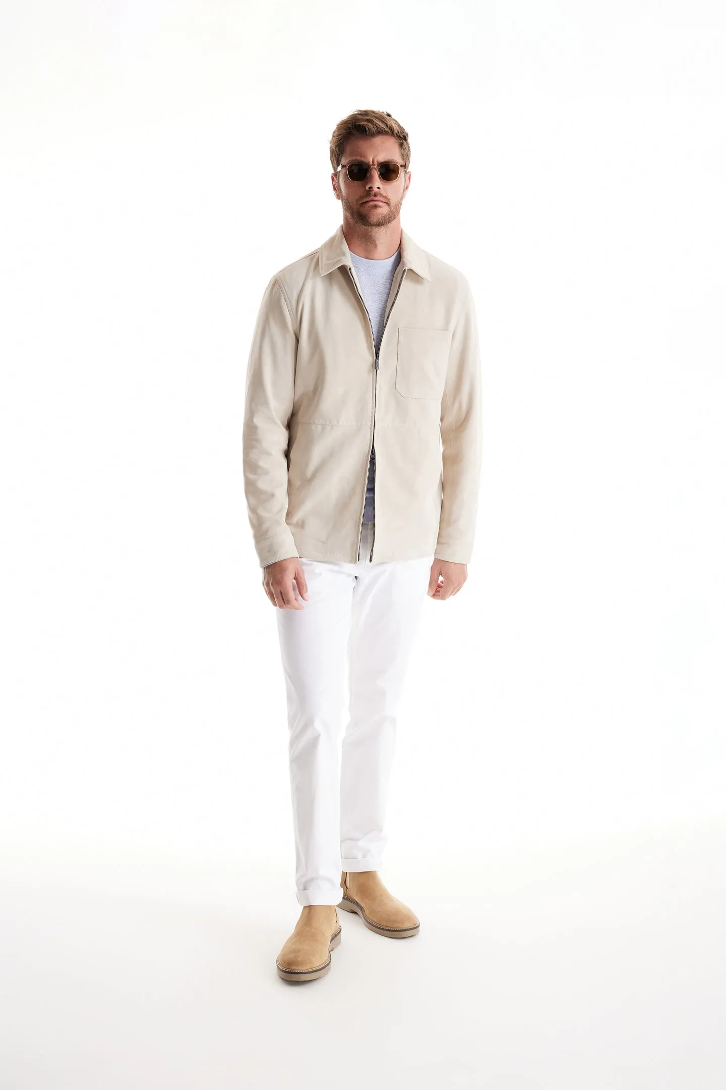 Soft Cloth Canyon Shirt Jacket in Suede - Silver Birch