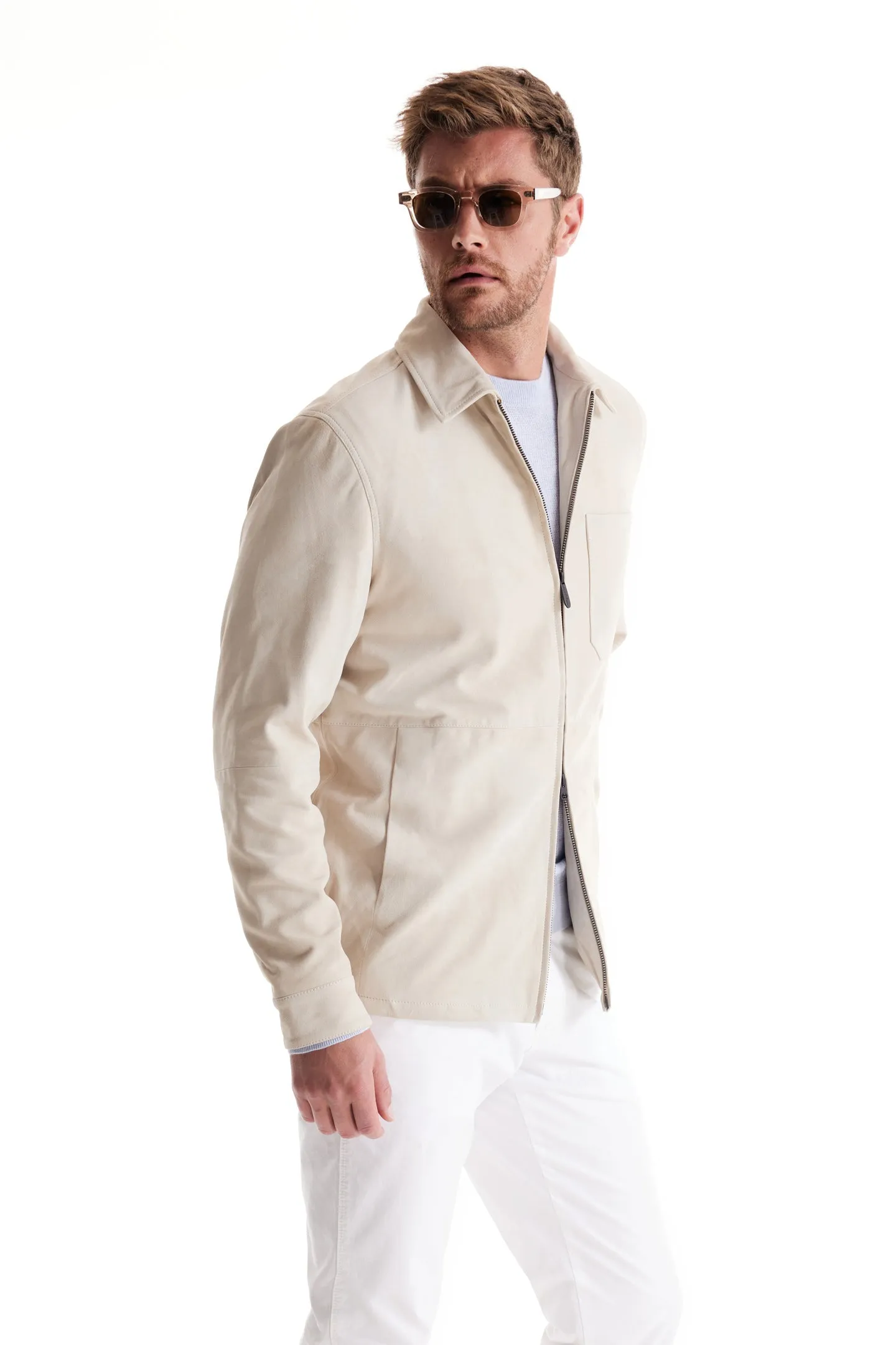 Soft Cloth Canyon Shirt Jacket in Suede - Silver Birch
