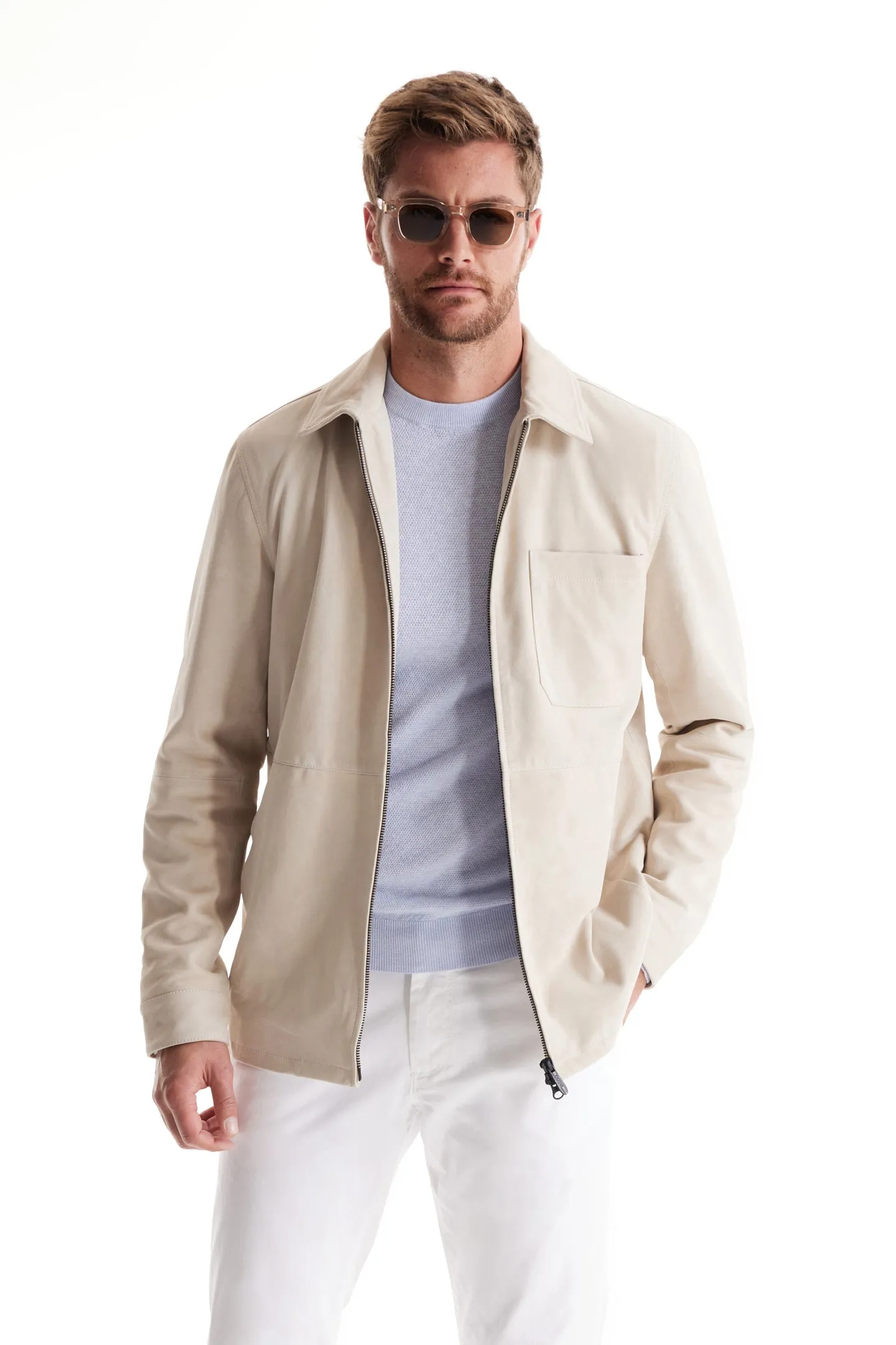 Soft Cloth Canyon Shirt Jacket in Suede - Silver Birch