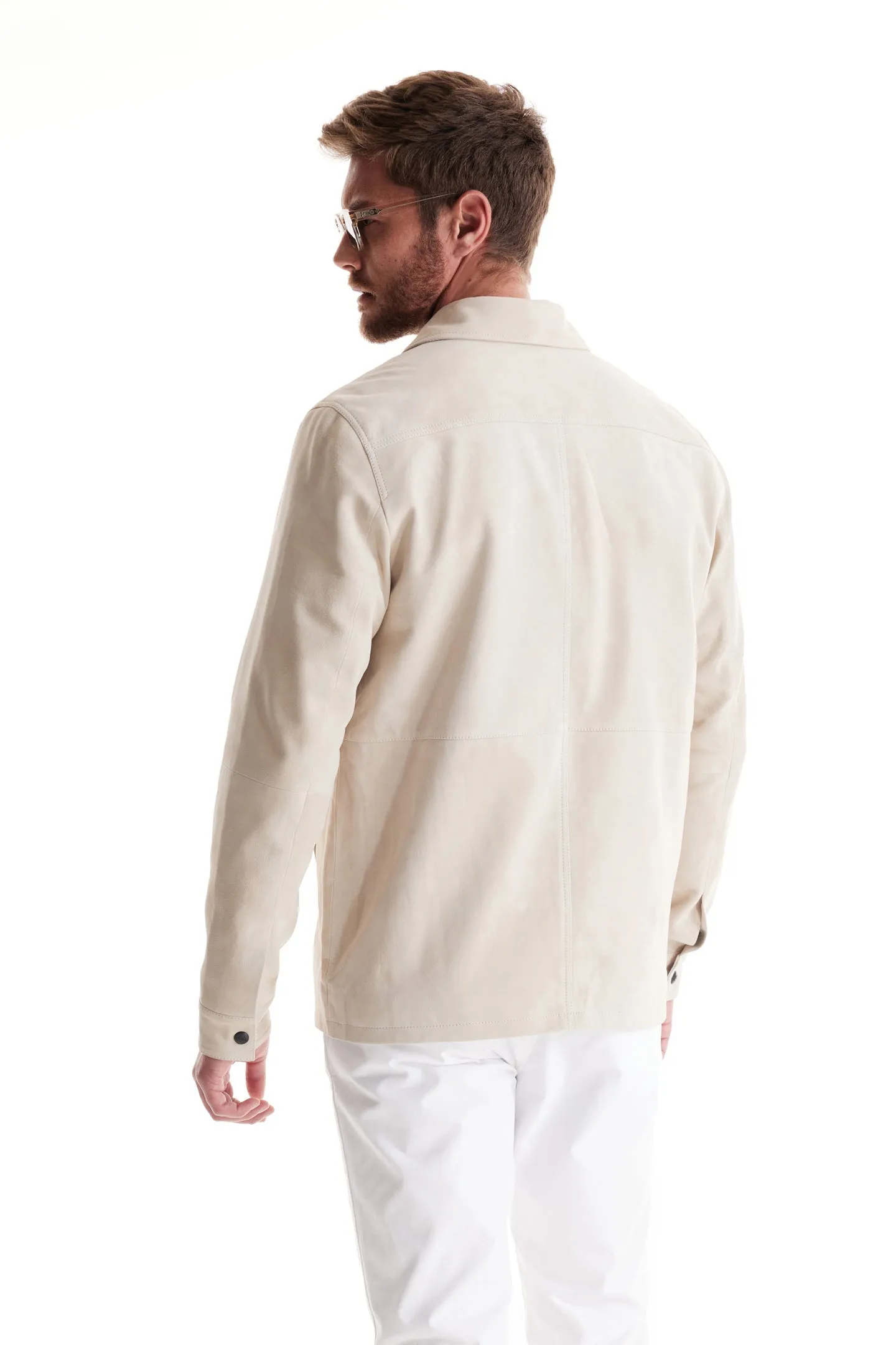 Soft Cloth Canyon Shirt Jacket in Suede - Silver Birch